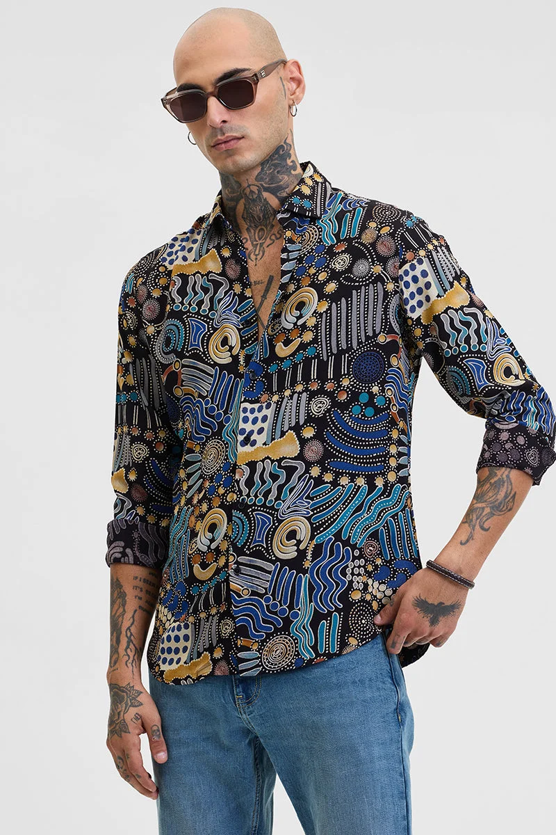 سنيتش Blue Abstract Slim Fit Shirt